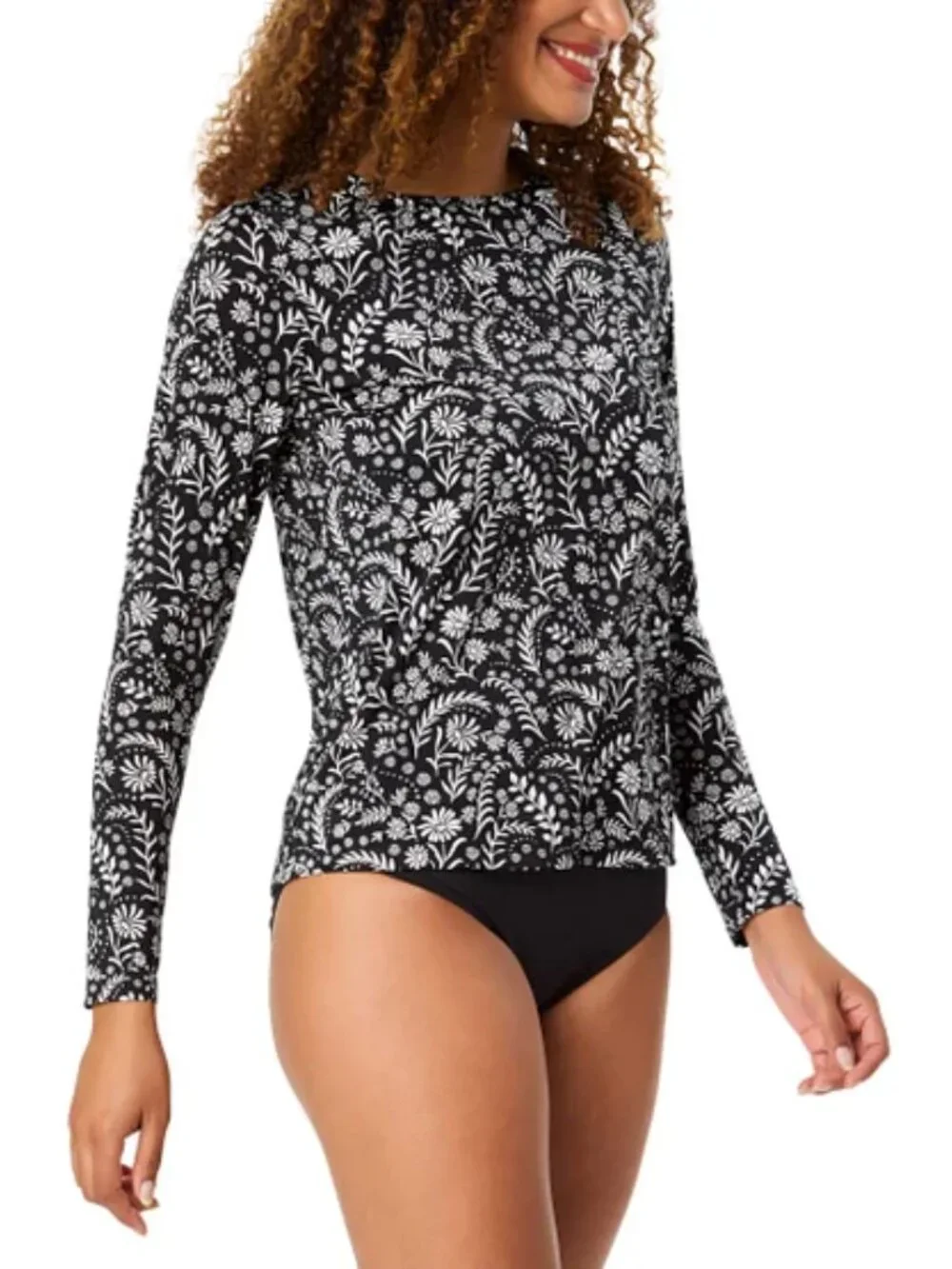 Lands' End Women's Sun Shirt UPF 50 Sun Pro Long Sleeve Crew Neckline Black XS